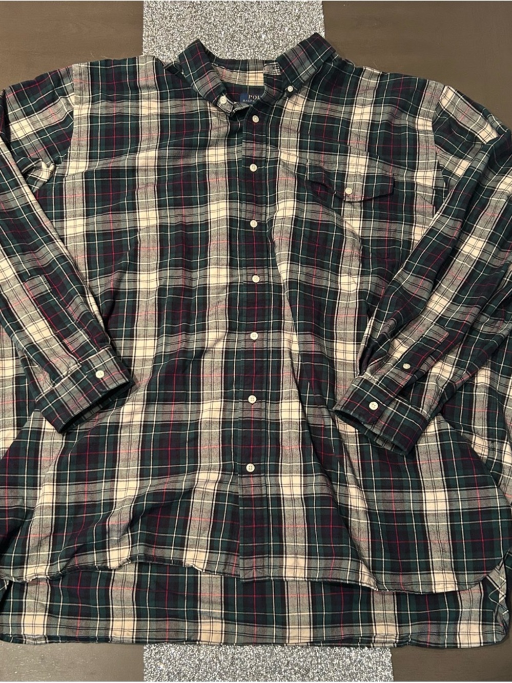 Polo by Ralph Lauren Dark Green and Cream Plaid Button-Down Shirt
